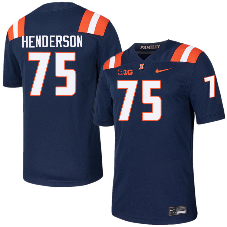 Men #75 Brandon Henderson Illinois Fighting Illini College Football Jerseys Stitched-Navy